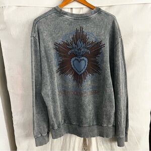 Collusion Grey Wash Graphic Crewneck Sweatshirt Small
